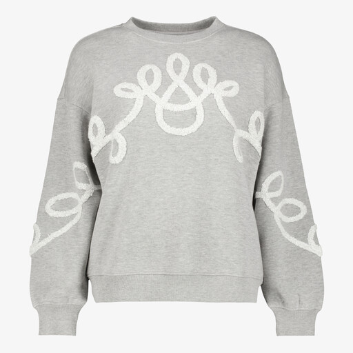 Dames sweater met borduursels grijs wit