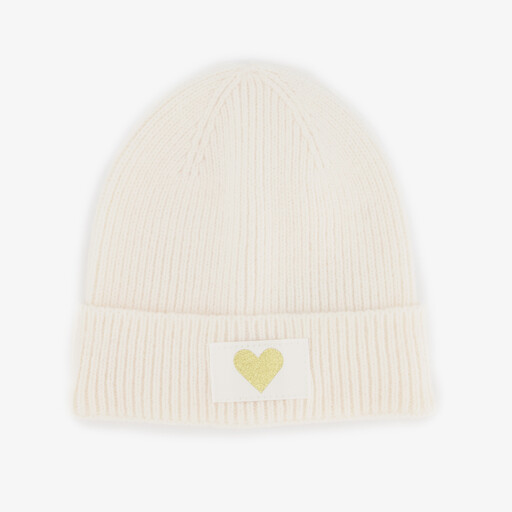 Gebreide meisjes muts met hartje wit