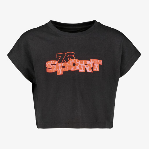 Cropped meisjes sport T-shirt met tekstopdruk zwart