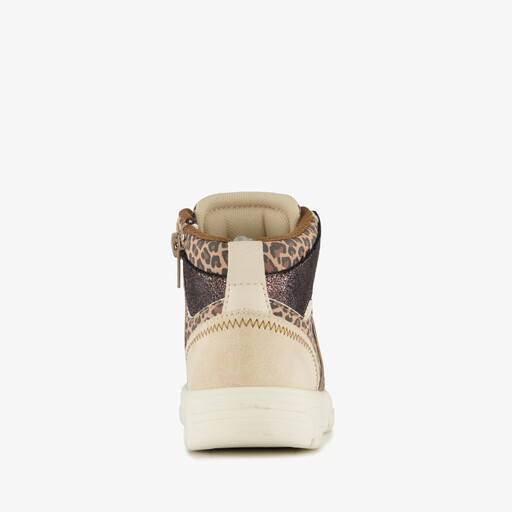 Hoge meisjes sneakers met panterprint details beige