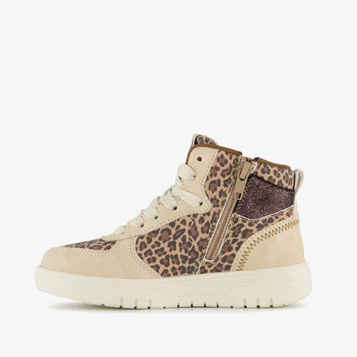 Hoge meisjes sneakers met panterprint details beige