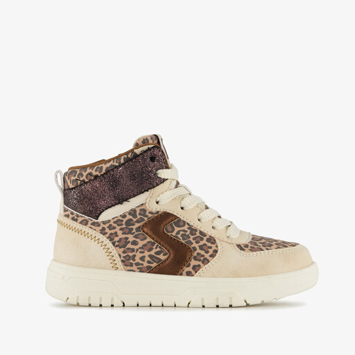 Hoge meisjes sneakers met panterprint details beige