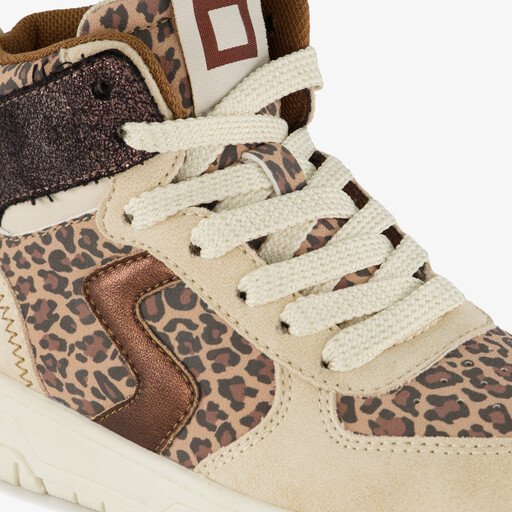 Hoge meisjes sneakers met panterprint details beige