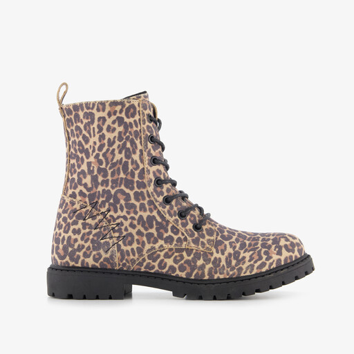 Meisjes veterboots met panterprint bruin
