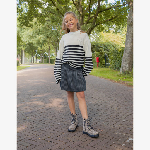 Meisjes veterboots met panterprint bruin