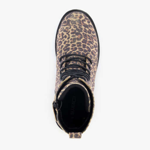 Meisjes veterboots met panterprint bruin