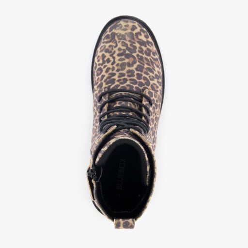 Meisjes veterboots met panterprint bruin