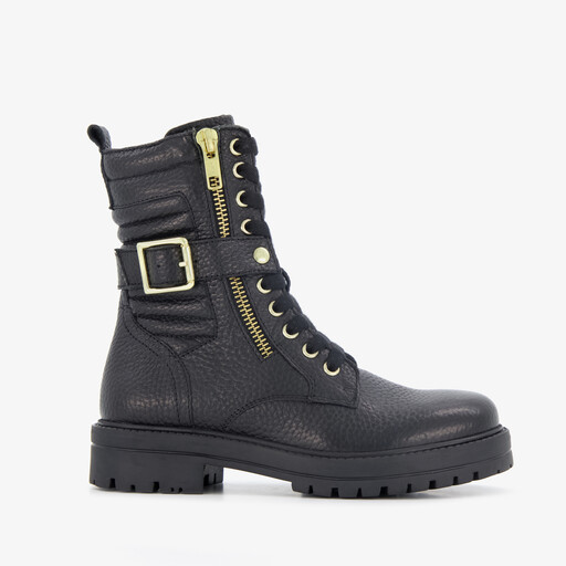 Leren meisjes veterboots zwart