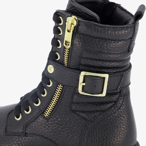 Leren meisjes veterboots zwart