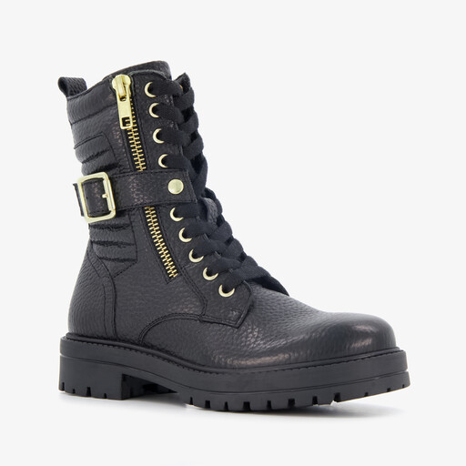 Leren meisjes veterboots zwart