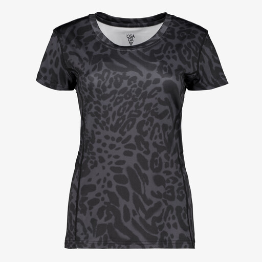 Dames sport T-shirt met panterprint zwart