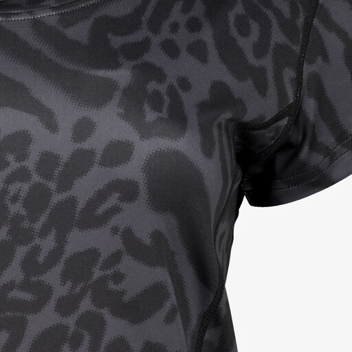 Dames sport T-shirt met panterprint zwart