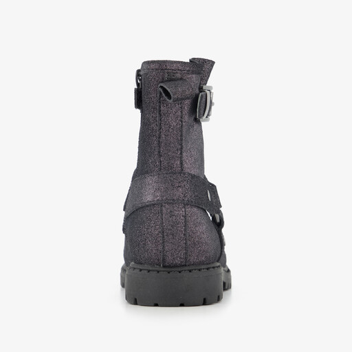 Leren meisjes biker boots met glitters zwart