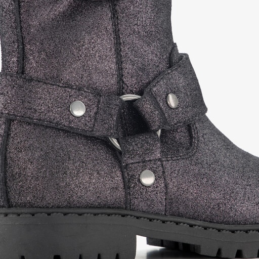 Leren meisjes biker boots met glitters zwart