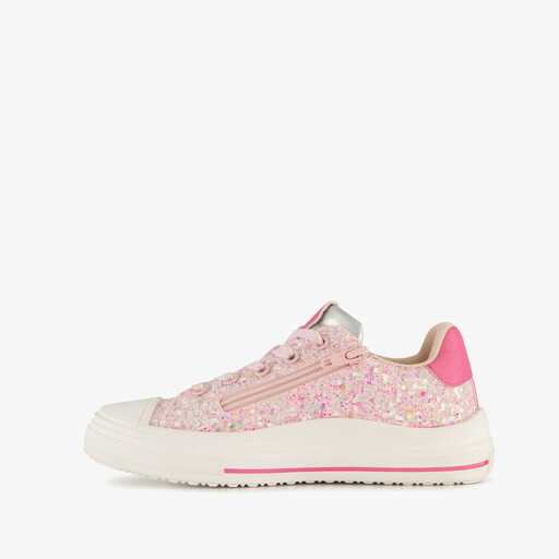 Hoge meisjes sneakers met glitters roze