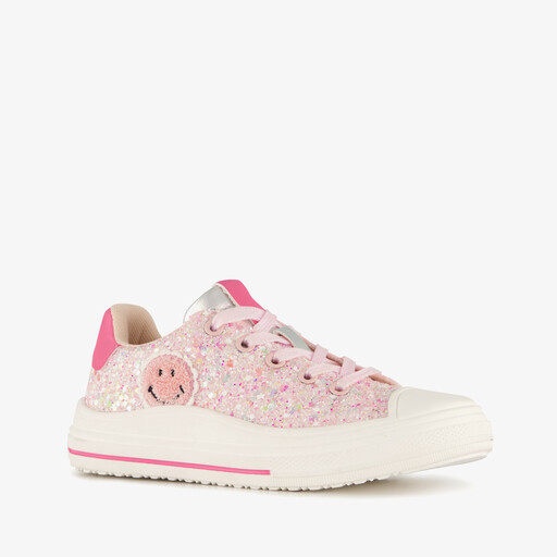 Hoge meisjes sneakers met glitters roze