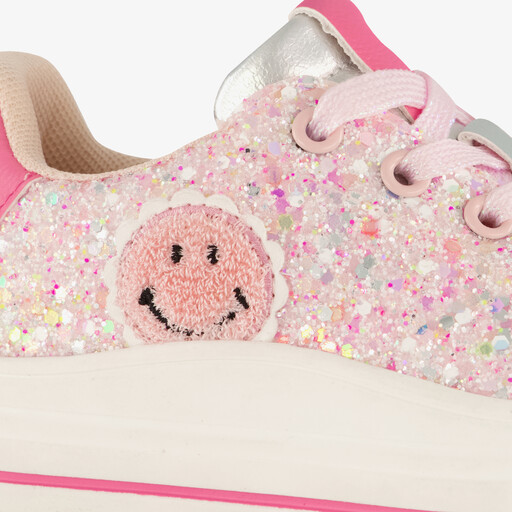 Hoge meisjes sneakers met glitters roze