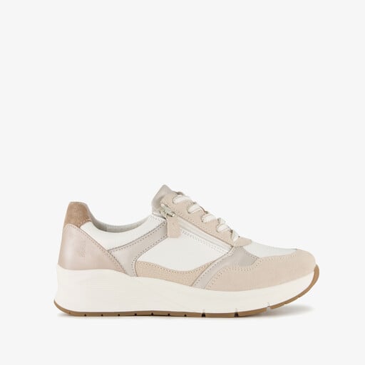 Suede dames sneakers beige wit