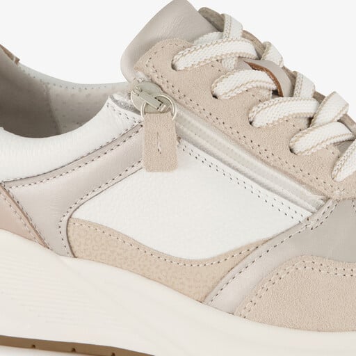 Suede dames sneakers beige wit