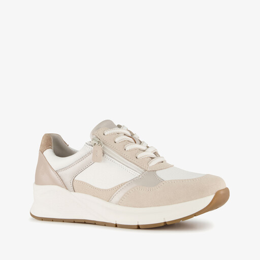 Suede dames sneakers beige wit