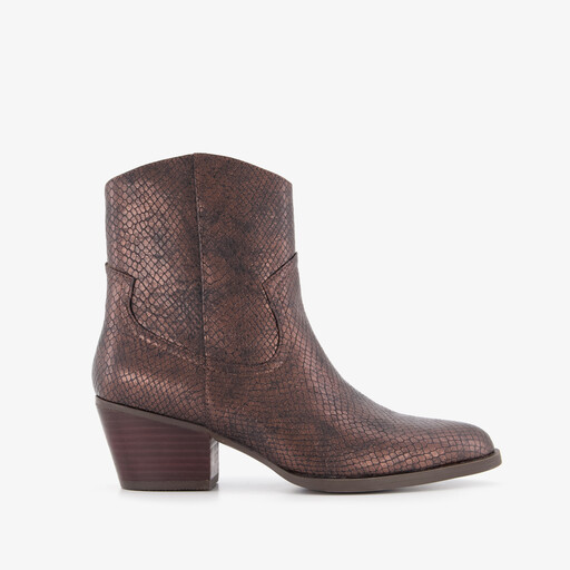 Dames cowboylaarsjes met slangenprint bruin