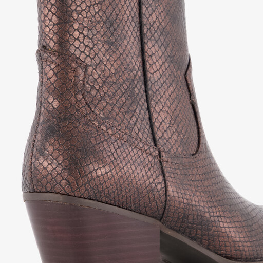 Dames cowboylaarsjes met slangenprint bruin