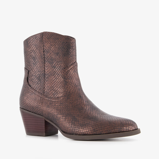 Dames cowboylaarsjes met slangenprint bruin