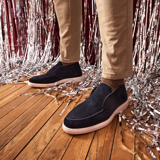 Suède heren instappers donkerblauw