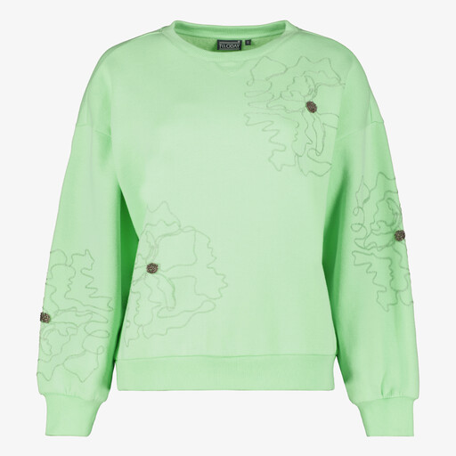 Dames sweater met grafische bloemenprint groen