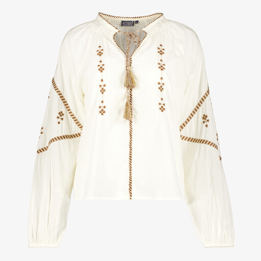 Boho dames blouse met kwastjes wit