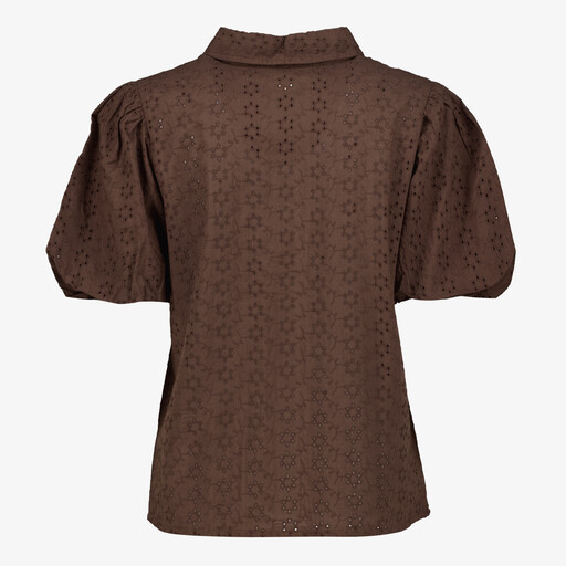 Dames broderie blouse met korte mouwen bruin