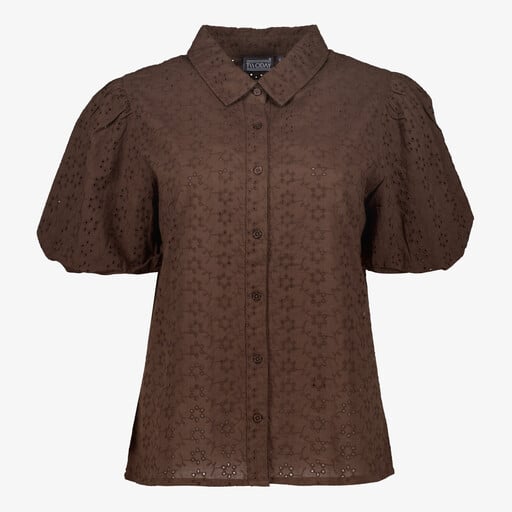 Dames broderie blouse met korte mouwen bruin