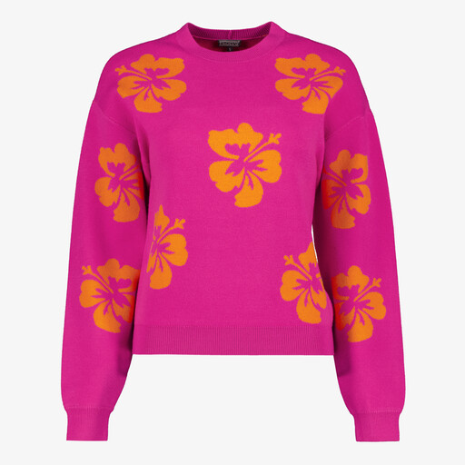 Dames trui met bloemen roze oranje
