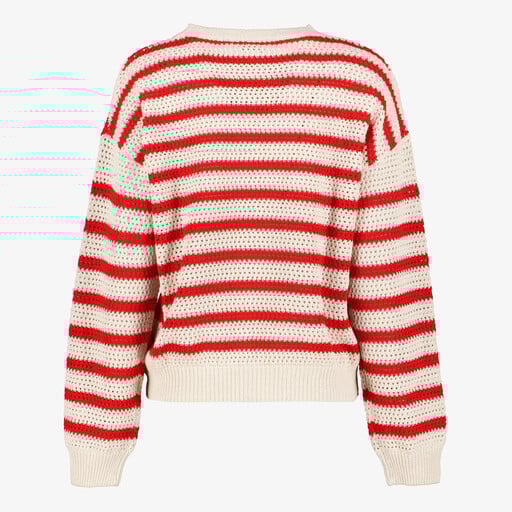 Gebreide dames trui met strepen wit rood