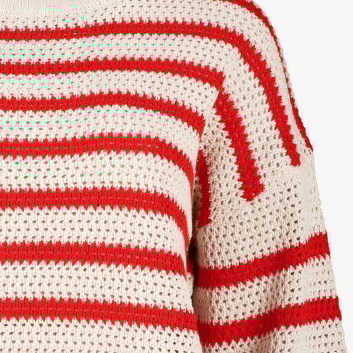 Gebreide dames trui met strepen wit rood