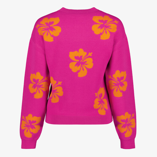 Dames trui met bloemen roze oranje