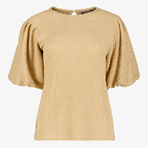 Dames top met pofmouwen beige
