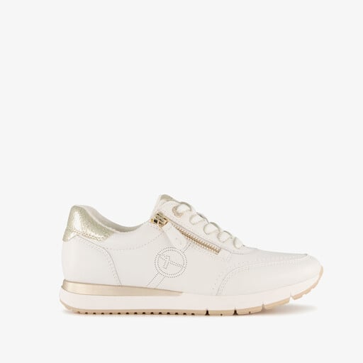 Comfort leren dames sneakers wit goud