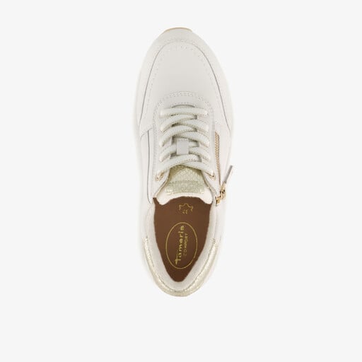 Comfort leren dames sneakers wit goud