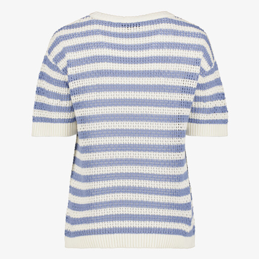 Gebreid dames T-shirt met strepen blauw wit
