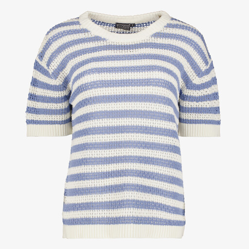 Gebreid dames T-shirt met strepen blauw wit