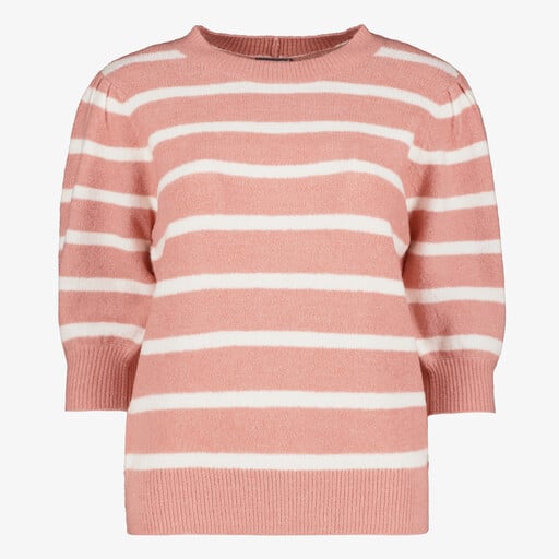 Dames trui met strepen roze wit