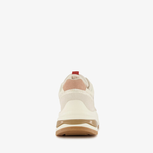 Leren dames sneakers met luipaardprint beige
