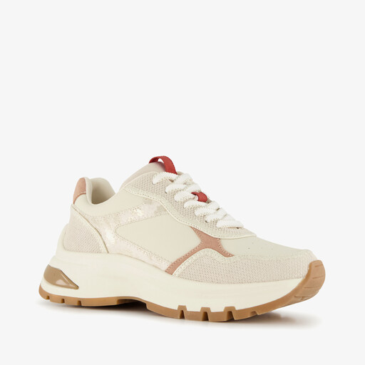 Leren dames sneakers met luipaardprint beige