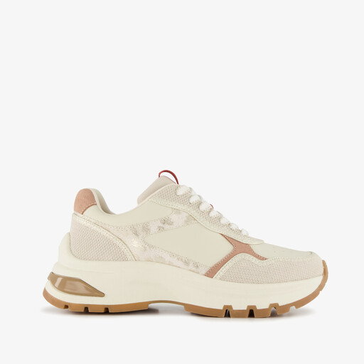 Leren dames sneakers met luipaardprint beige