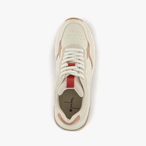 Leren dames sneakers met luipaardprint beige