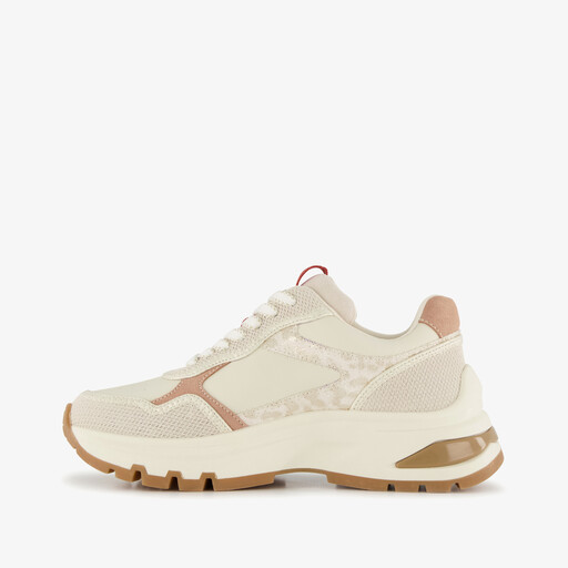 Leren dames sneakers met luipaardprint beige