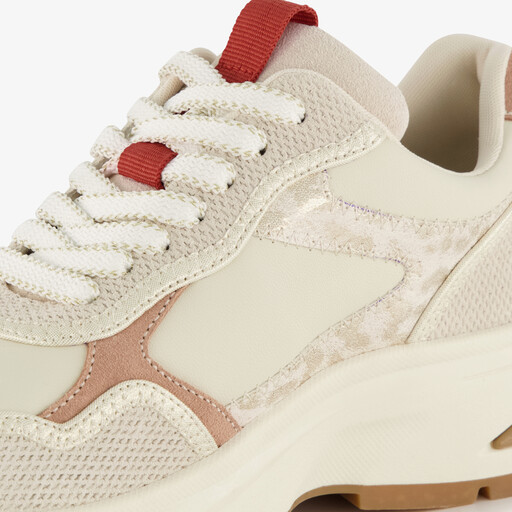 Leren dames sneakers met luipaardprint beige