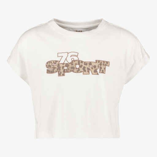 Cropped meisjes sport T-shirt met tekstopdruk wit