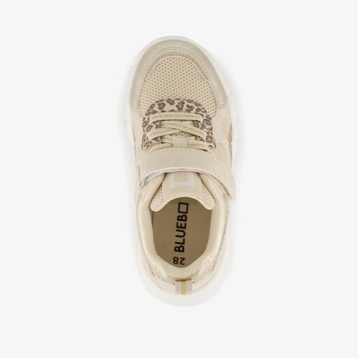 Meisjes sneakers met panterprint details beige goud